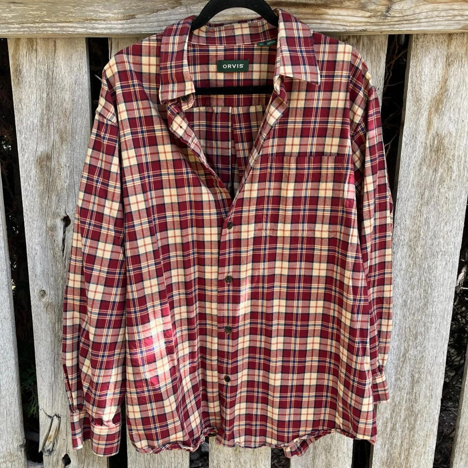 Orvis Luxury Men's XL Wool Cotton Blend Button Plaid Flannel Shirt Outdoor Relax