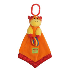Prestige Baby Orange Yellow Red Cow Security Blanket Rings Squeak Lovey