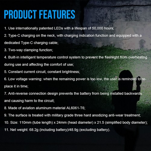 Trustfire 1100 Lumen Taktische EDC Taschenlampe Wiederaufladbare LED Taschenlampe Wandern - Bild 10 von 17
