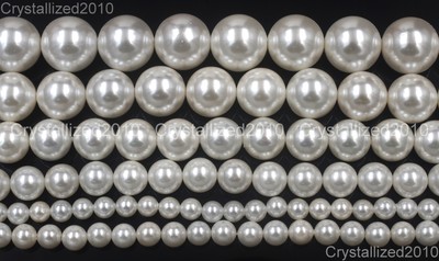 Natural White Oyster Shell Pearls Round Beads 5mm 6mm 8mm 10mm 12mm 14mm 15.5''