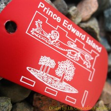PEI Trackable Geocaching Dog Tag Canada's Provinces, Red Finish 