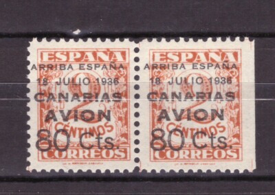 STAMPS Spain 1936-38 Canarias Arriba Espana Plane 80 c Variety SASA21 °