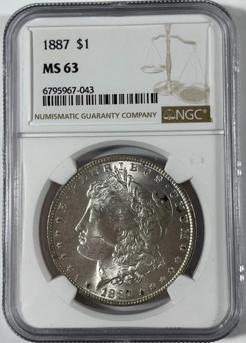 1887 Morgan dollar (#19484) NGC MS63 Nice Rev Gold toning lite dark areas