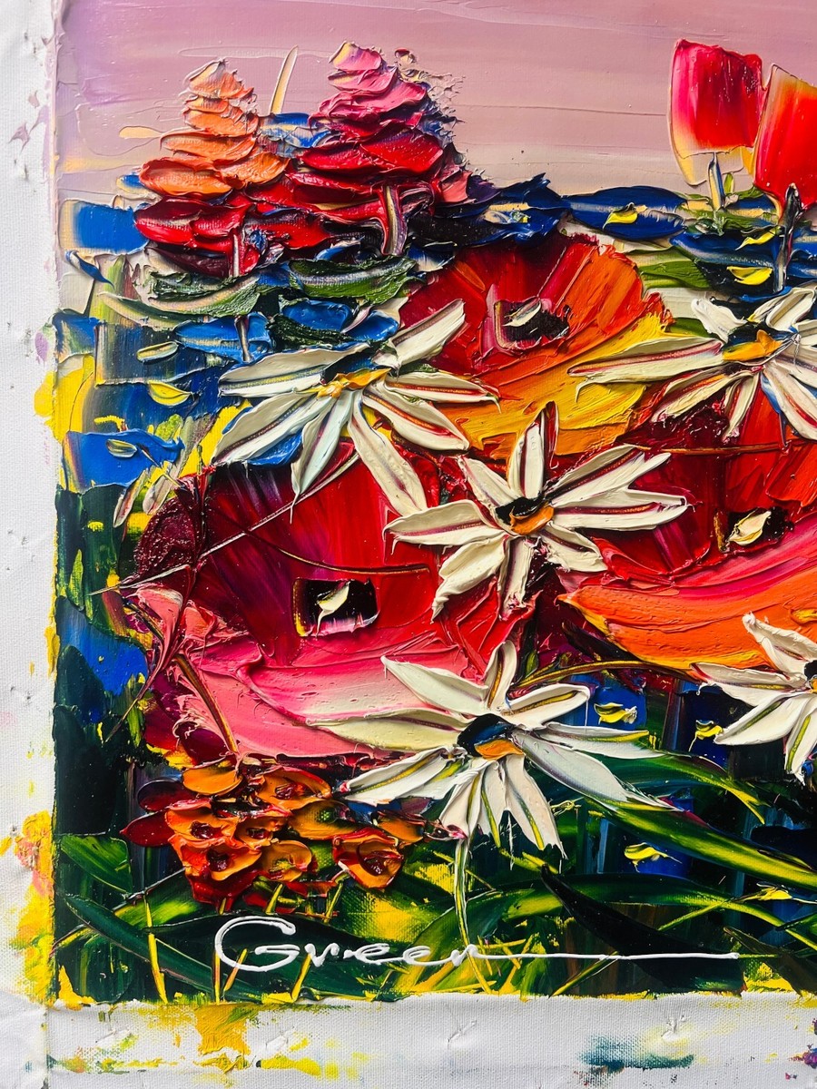 Maya Green Untitled Original Acrylic on Canvas Flower Landscape | eBay