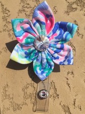 NEW Badge Holder Nurse Teacher Flower ID Badge Reel Lilly Fabric Mermaid Cove