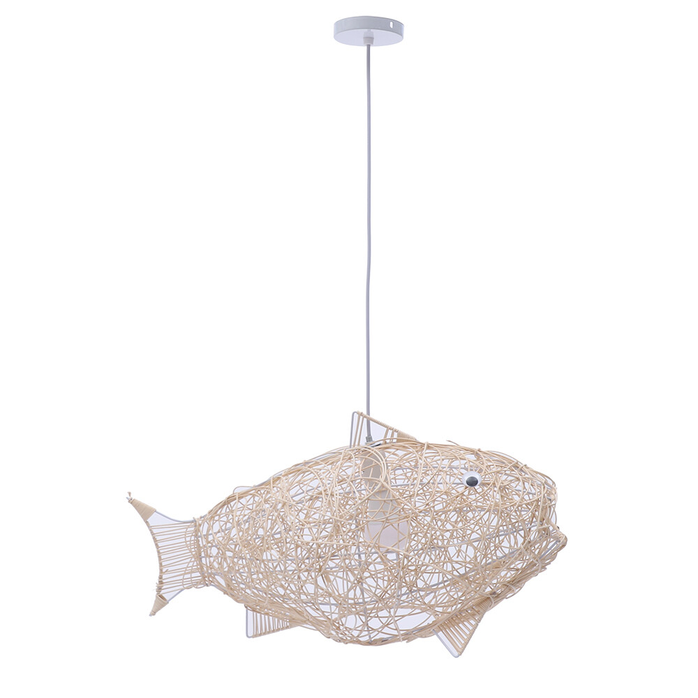 Rattan Chandelier Fish Shape Lantern Chandelier Fixture Hanging Ceiling Lamp