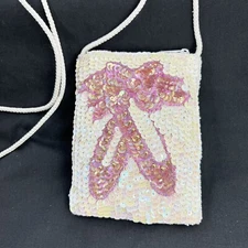 Ballet Slipper Sequin Kids Purse Zippered Pink White