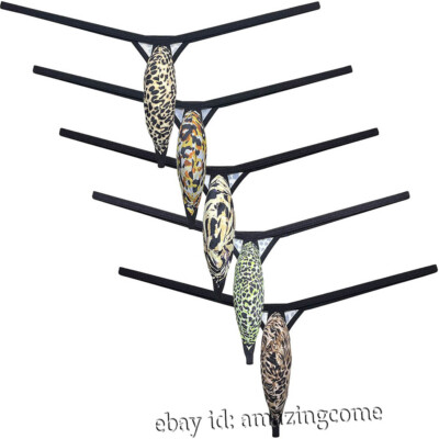Men Leopard Mini Bikini T-Back Tear Drop String Thong Underwear Jockstrap Tangas