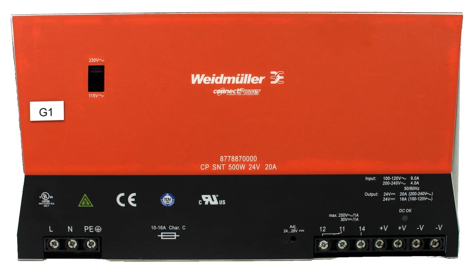 Weidmuller CP SNT 500W 24V 20A Power Supply 8778870000 - Image 3 of 3