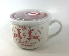 Old East Main Co Soup Mug with Lid Christmas Blessings 24 oz Holiday 2 Reindeer