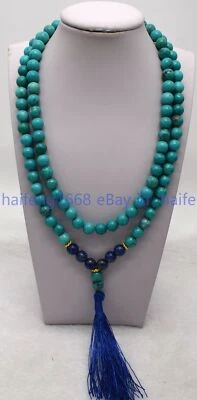 6/8/10mm Blau Türkis&Lapis Lazuli Tibet Buddhist 108 Gebet Perlen Mala Halskette - Bild 1 von 4