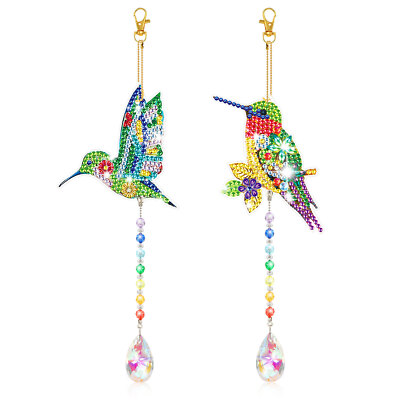 2 Pcs 5D DIY Diamond Painting Suncatcher Rhinestone Hummingbird Art Wind Chimes