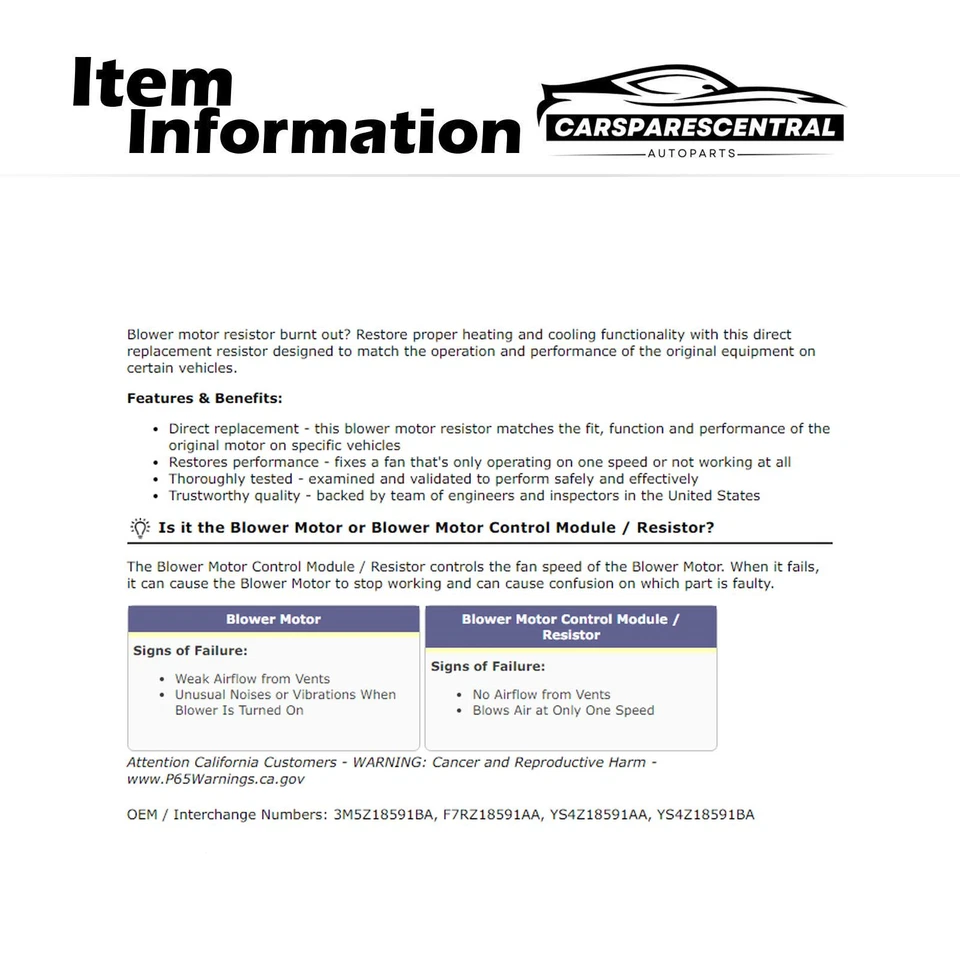 Resistencia del motor del soplador de climatización para Ford Focus 2003 2004 2005 2006 2007 2,3 L Foto 3 de 4