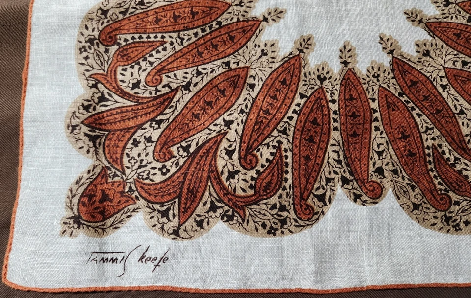 Tammis Keefe Hanky Handkerchief Hankie Vintage Designer Persian Pickle Brown Vtg - Image 4 of 4