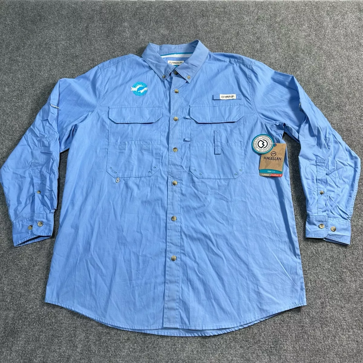 NEW Magellan Outdoors Shirt Mens Extra Large Blue Button Down UPF 20 Wick  Fish