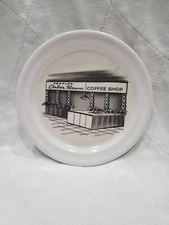 Vintage Restraware 6in Saucer White Coffee Shop Graphic, Libbey, Toledo Melamine
