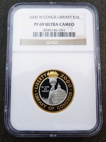 2000 W $10 LIBRARY OF CONGRESS PF69 ULTRA CAMEO BI-METALLIC PLATINUM & GOLD - Picture 2 of 4