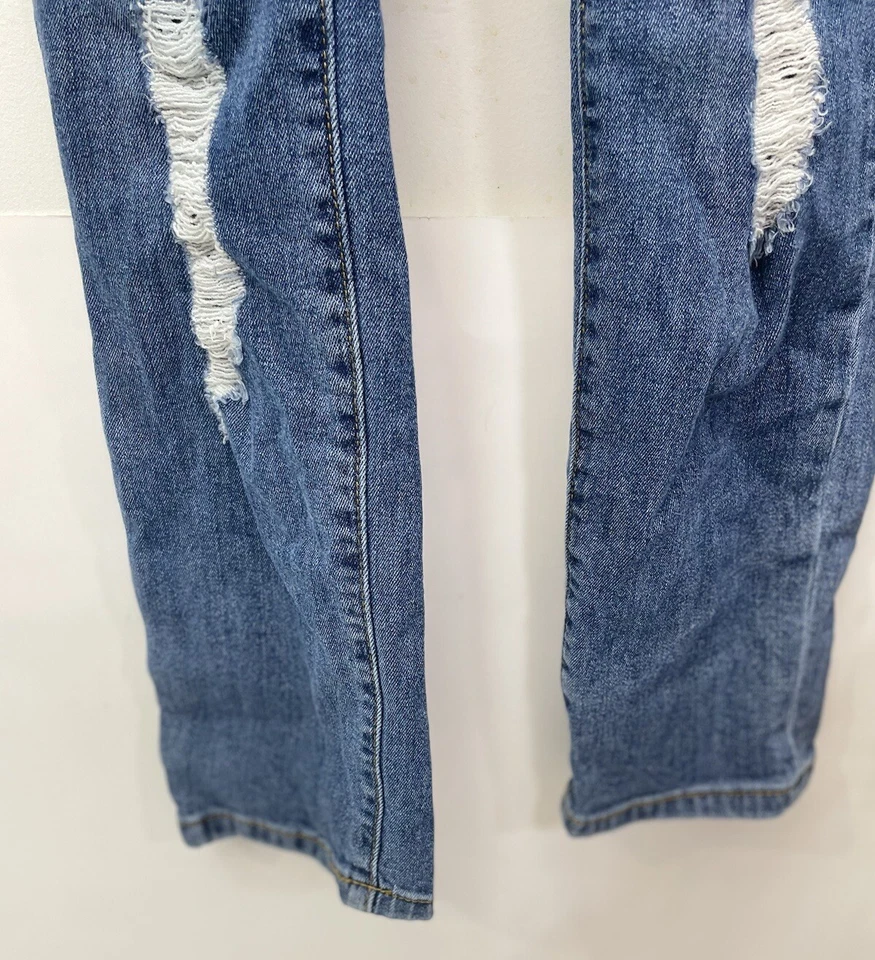 Papaya Jeans Women's Denim Long Distressed Cutoff Overalls Size L Wash B14 - Image 4 of 4