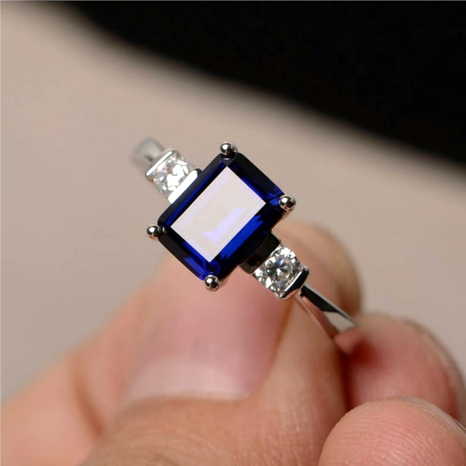 Blue Sapphire Engagement Ring in Sterling Silver – Perfect Wedding Gift Jewelry-image