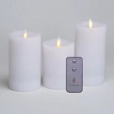 3ps Luminara Flameless Battery Pillar Wax Candles with Remote Moving Flame white