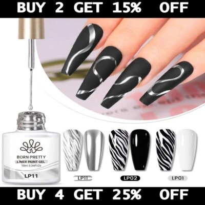 BORN PRETTY Nail Liner Paint Nail Gel Polish Gold Silver Mirror Art Paint 10ml