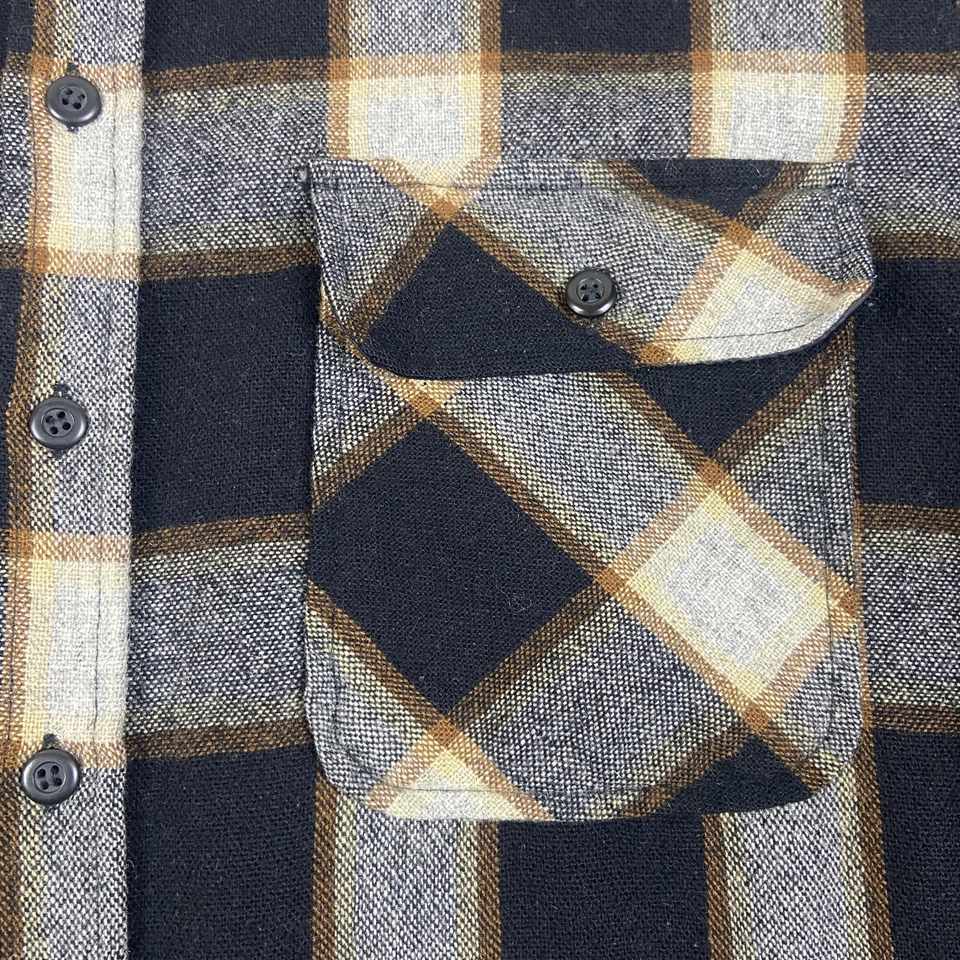 Vintage Fieldmaster Flannel Shirt Mens Medium Black Plaid Wool Blend Button Up - Image 3 of 4