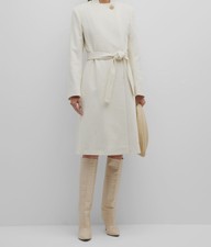 $1890 Fleurette Women's Ivory Belted Long Cashmere-wool Coat Jacket Size 10