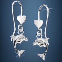 Herz Delfin Ohrhaken Ohrringe 925 Sterling-Silber MäDchen Damen Delfine