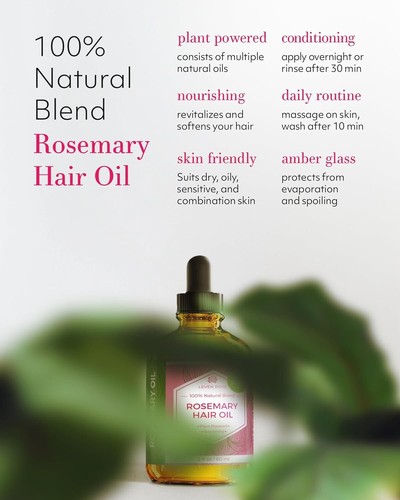 Leven Rose Organic Rosemary Hair Growth Oil Castor, Peppermint 2oz All Hair Type - Picture 8 of 12