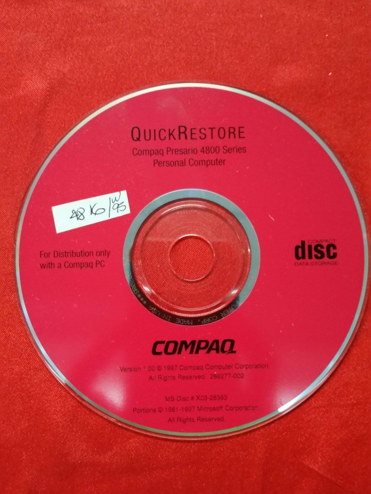 Genuine Compaq Presario Model 4800 (4816) WIN95 Quick Restore Disk Set