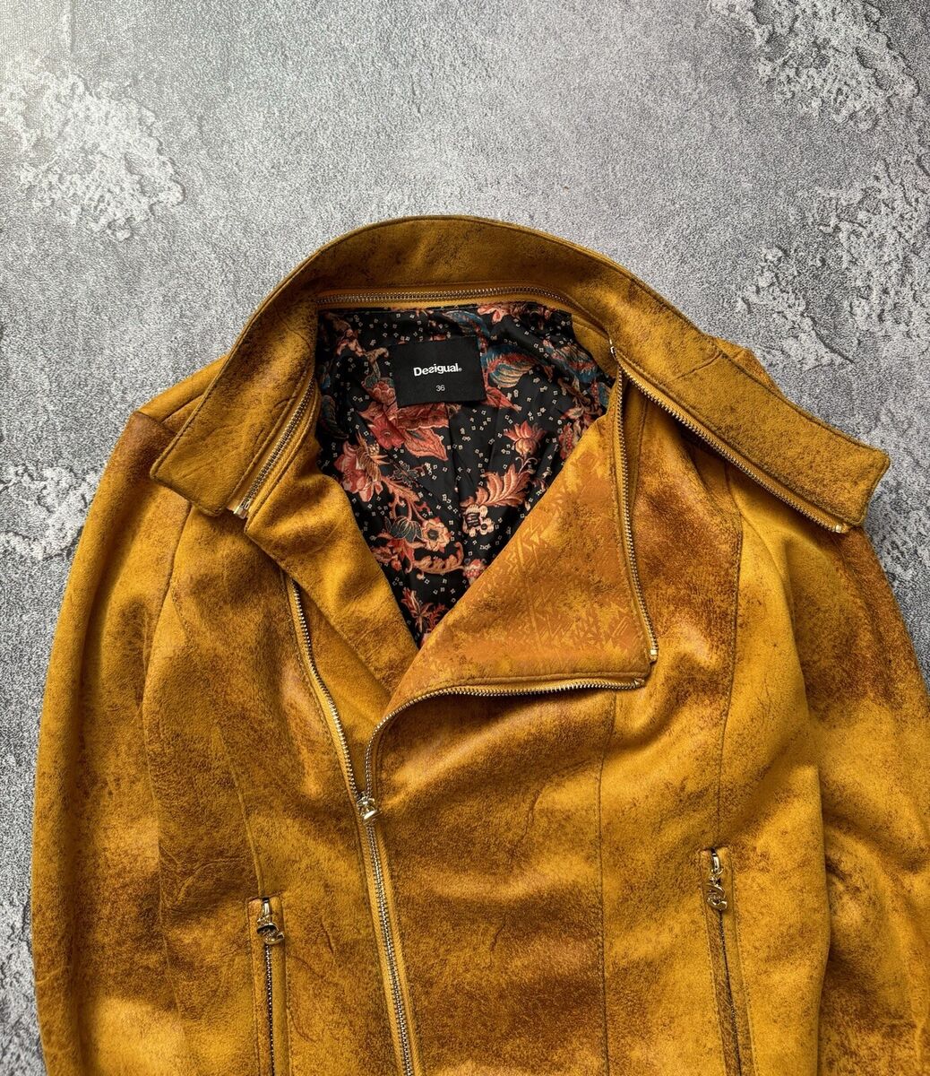 Desigual 36 Yellow Style Leather Biker Jacket 18WWEWBT Desigual 36 Yellow Style Leather Biker Jacket 18WWEWBT