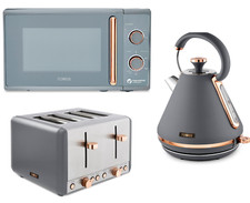 Tower Cavaletto Grey 1.7L Pyramid Kettle 4 Slice Toaster &20L Microwave SET-NEW