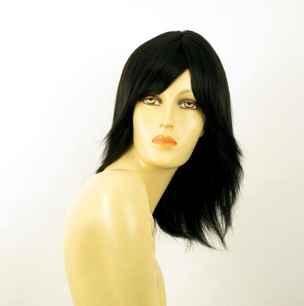 Perruque cheveux naturels Julie 1B style noir classique idéale pour le travail et les soirées