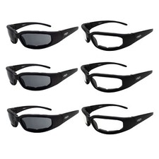 Global Vision Black Frame Motorcycle Riding Sunglasses 3 Smoke 3 Clear Lens