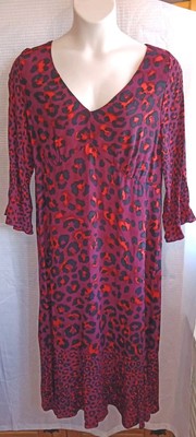 NEW Live Unlimited Leopard Print Flute Sleeve Midi Dress Size 18 Pink Midaxi