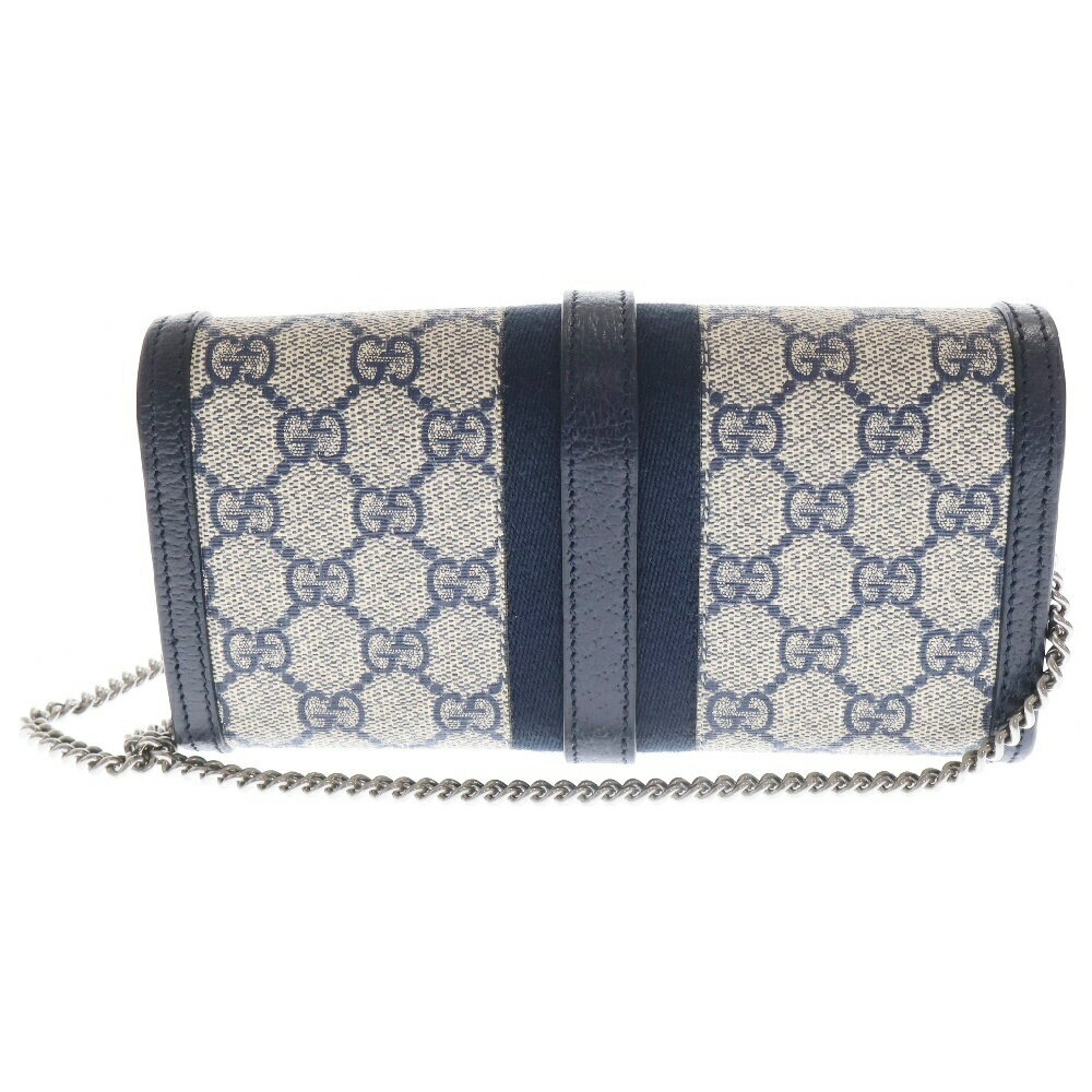 GUCCI GG Supreme Jackie 1961 Chain Wallet Navy Canvas PVC