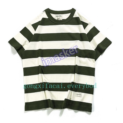 OKONKWO Heavy Mens Horizontal Stripe T-Shirt Retro Prison Tee Short-sleeve Top - Picture 13 of 32