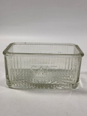Vintage Depression Era Heavy Ribbed Clear Glass Open Salt Box - Well Cellar Dip