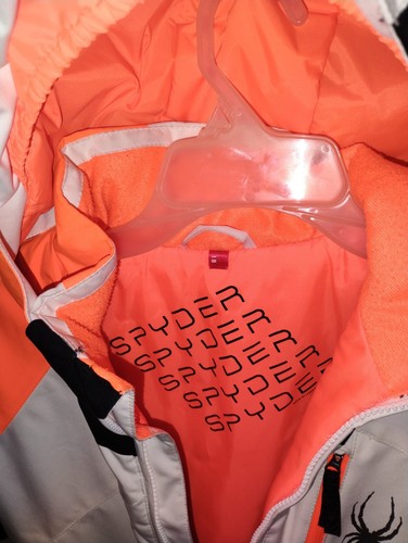 Spyder Full Zip Kid Size 18 Multi Pocket Jacket White Black & Orange Riding Coat - Picture 3 of 12