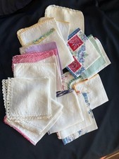 VTG./ ANTIQUE LOT of 20 LADIES' HANKIES - CROCHETED EDGES - 8, 10,  11 INCHES