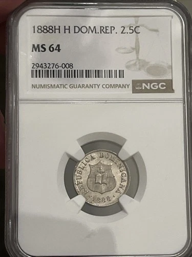 1888 HH NGC  MS64  Dominican Republic  2-1/2  Centavos. RARE HH Variety .