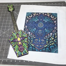 Combo set 5x17 crucifix coffin lid art guitar laser cut & 9x12 cross print holy