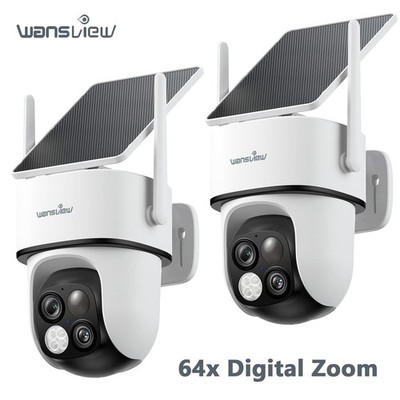 2Pack Wansview Solar Wireless Security Camera 360°PTZ Dual-Cam Human Detection