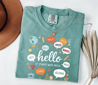 Hello In Many Languages Global Comfort Colors Tee
