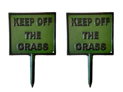Keep off Gras Schild Gusseisen Plakette Erdspieß Pfahl Garten Park Rasen Hof
