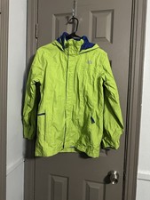 The North Face Boys Green Blue Rain Jacket Hooded Lightweight Size L G 14 16