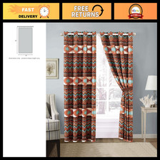 Rustic Western Native American Grommet Window Curtains Set - Turquoise Brown,