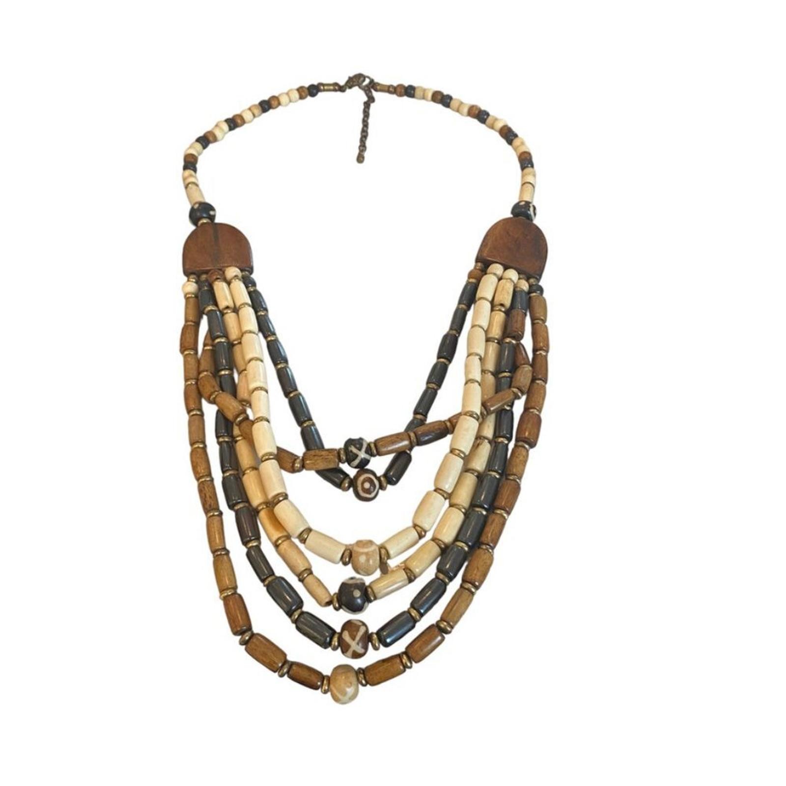 Multistrand draped Wooden Statement Necklace Trib… - image 2