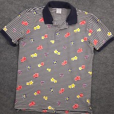 Brooks Brothers Performance Polo Shirt Mens L Navy Striped Floral Flag Print AOP