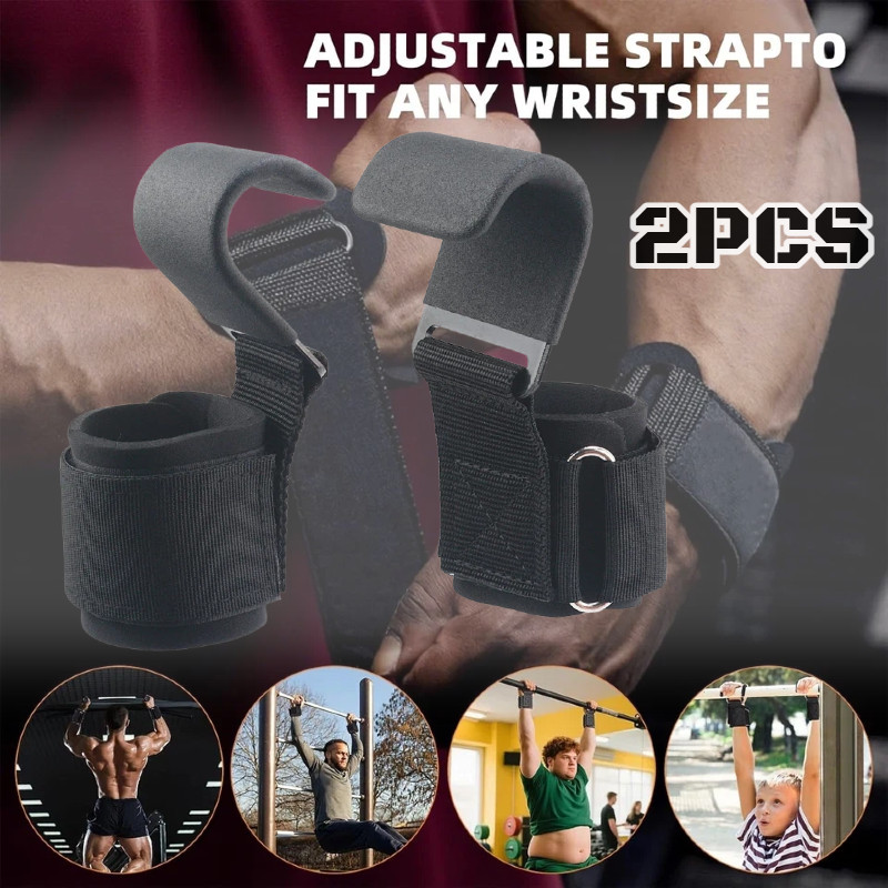 2Pcs Weight Lifting Wrist Hooks Lifting Straps Wrist Wraps Lifting Hook Gym US